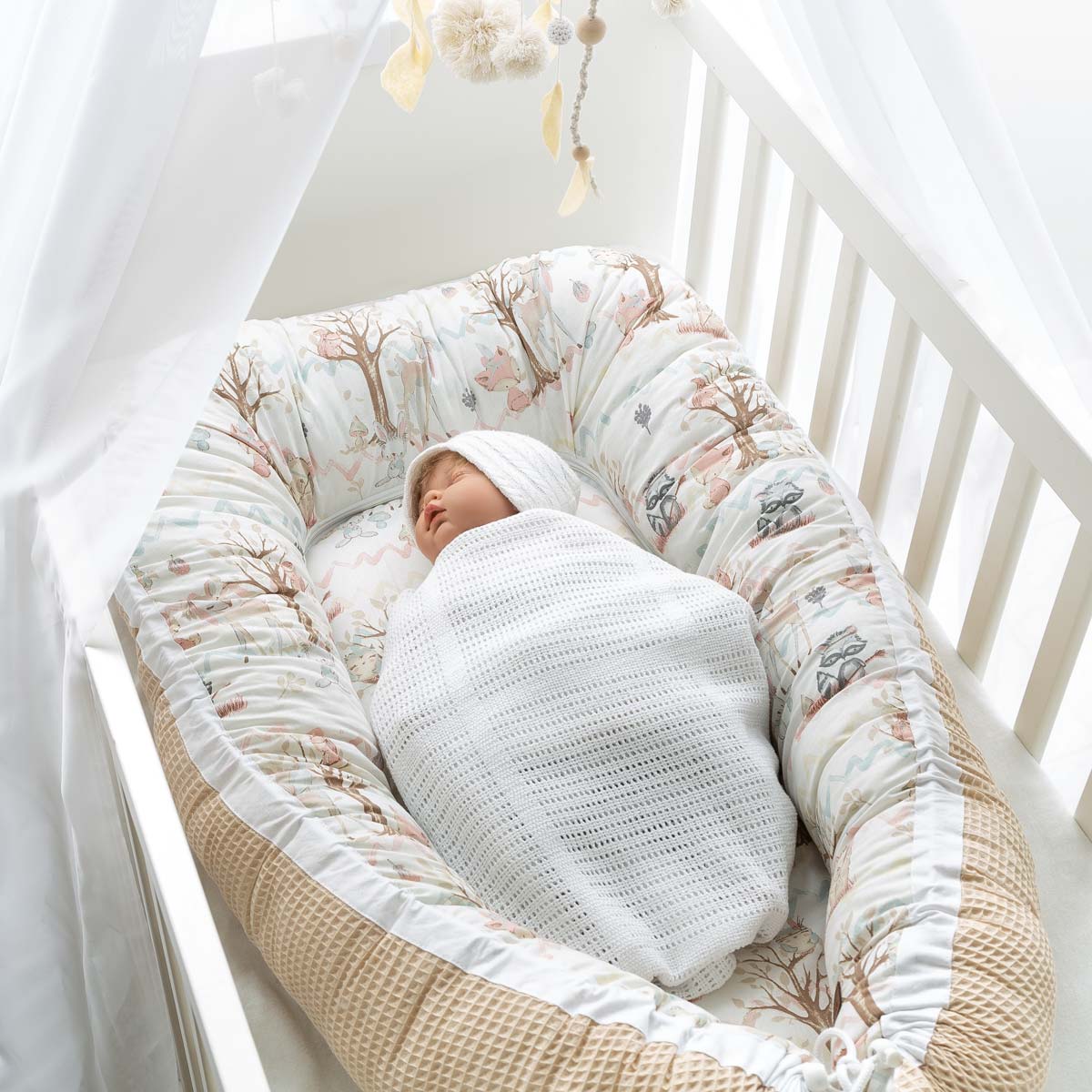 Babynest Pastell Boho Hellbeige mit abnehmbarer Matratze