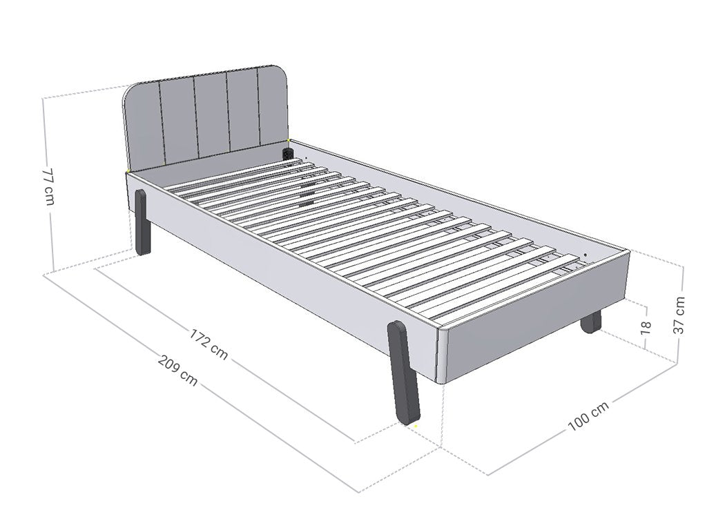 Einzelbett NOVA mit rechteckigem Kopfteil 90x200 cm